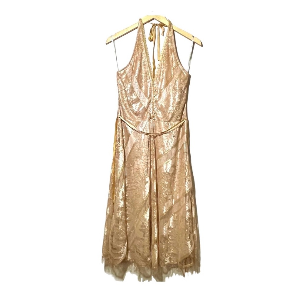 ALEXIA ADMOR Metallic Floral Lace Halter Dress